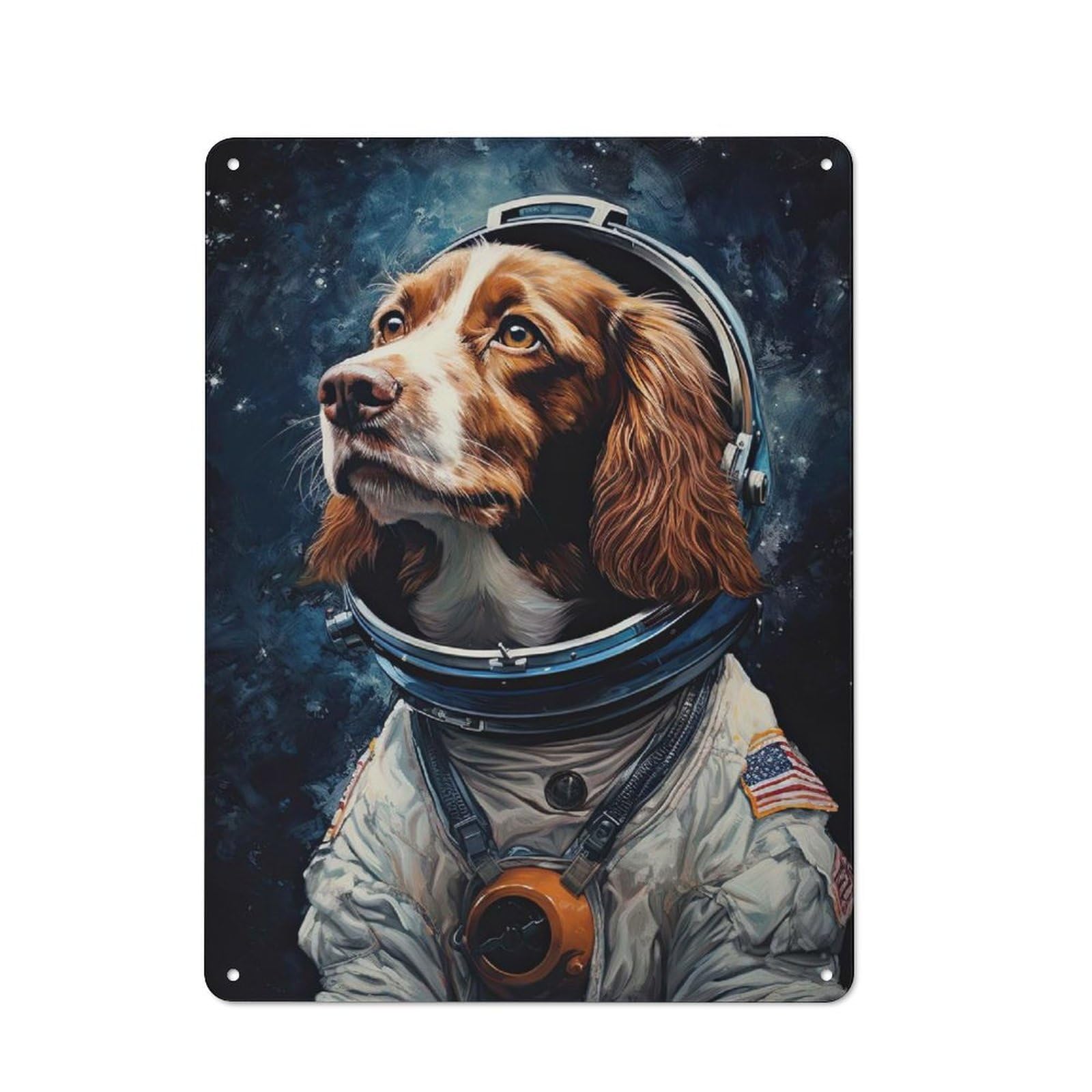 Junmoney Style-8 Brittany Spaniel Astronaut Retro Metal Sign 40X30cm For Living Room Or Hallway, For Updating Living Room And Hallway After Moving