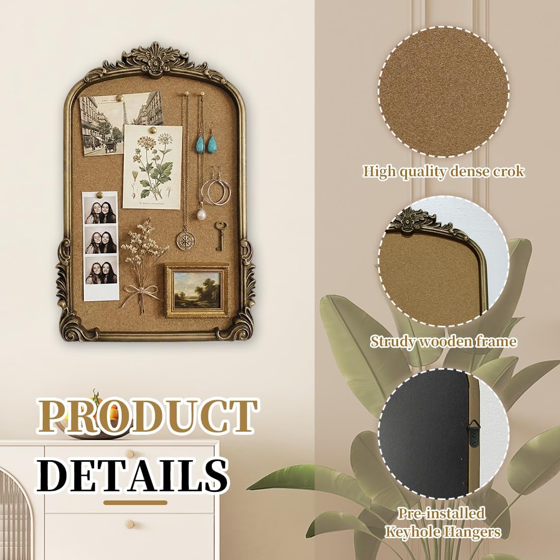 Cork Bulletin Board for Walls, 18"x26.7" Large Wood Framed Pin Board, Vintage Picture Photo Pinboard, Vision Prayer Board for Home Office Room Decor