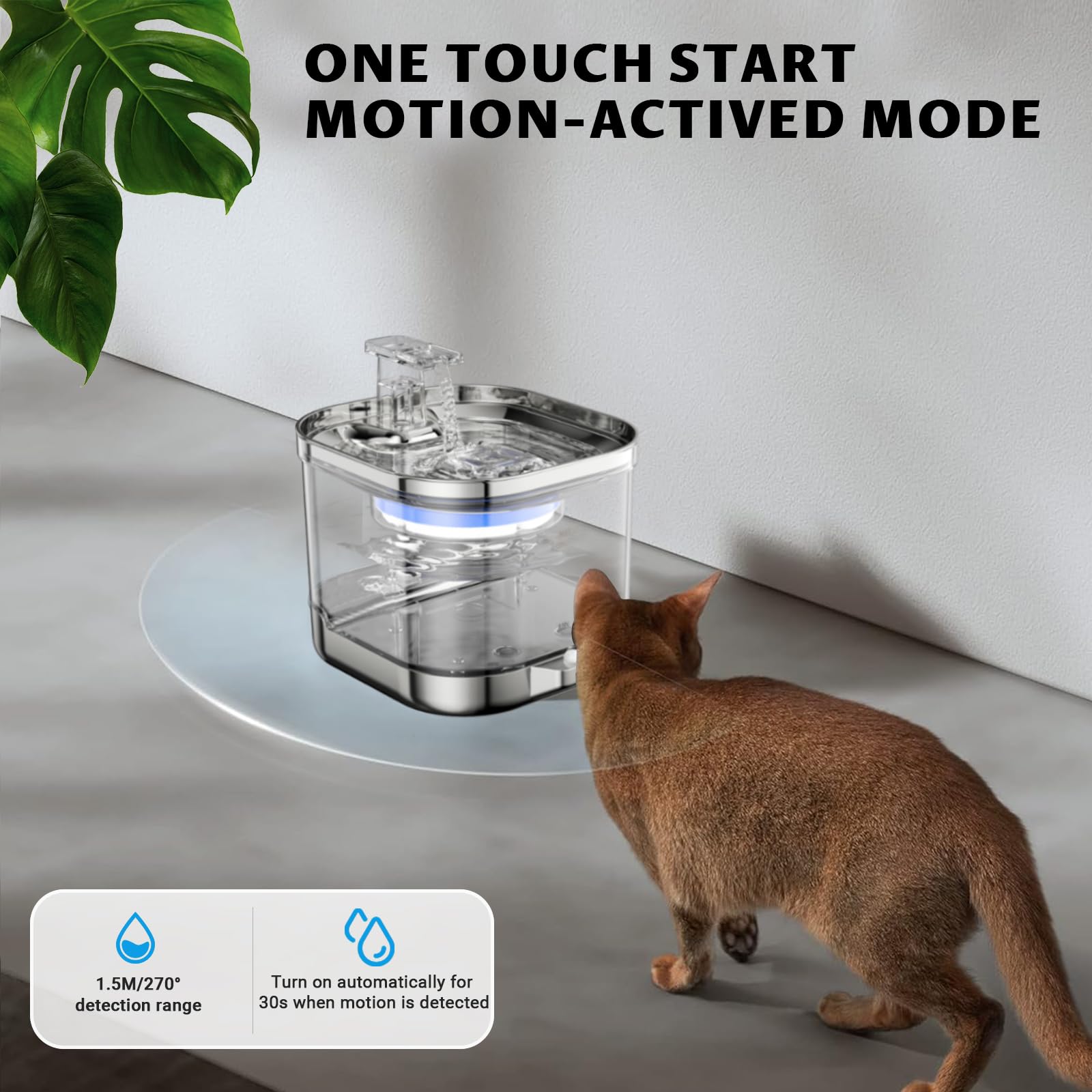 Fuente De Agua Para Gatos Inalámbrica - 2.2L, Con LED Y Detector De Movimiento | Bomba Silenciosa 30dB, Batería 2600mAh