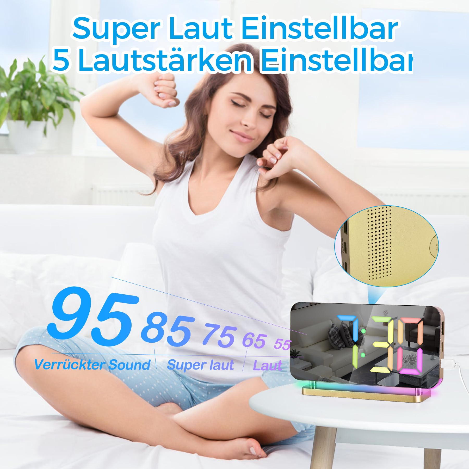 Horloge Numérique Led De Chevet, Miroir Rechargeable Led Rvb (Blanc)[H4999] - Maison