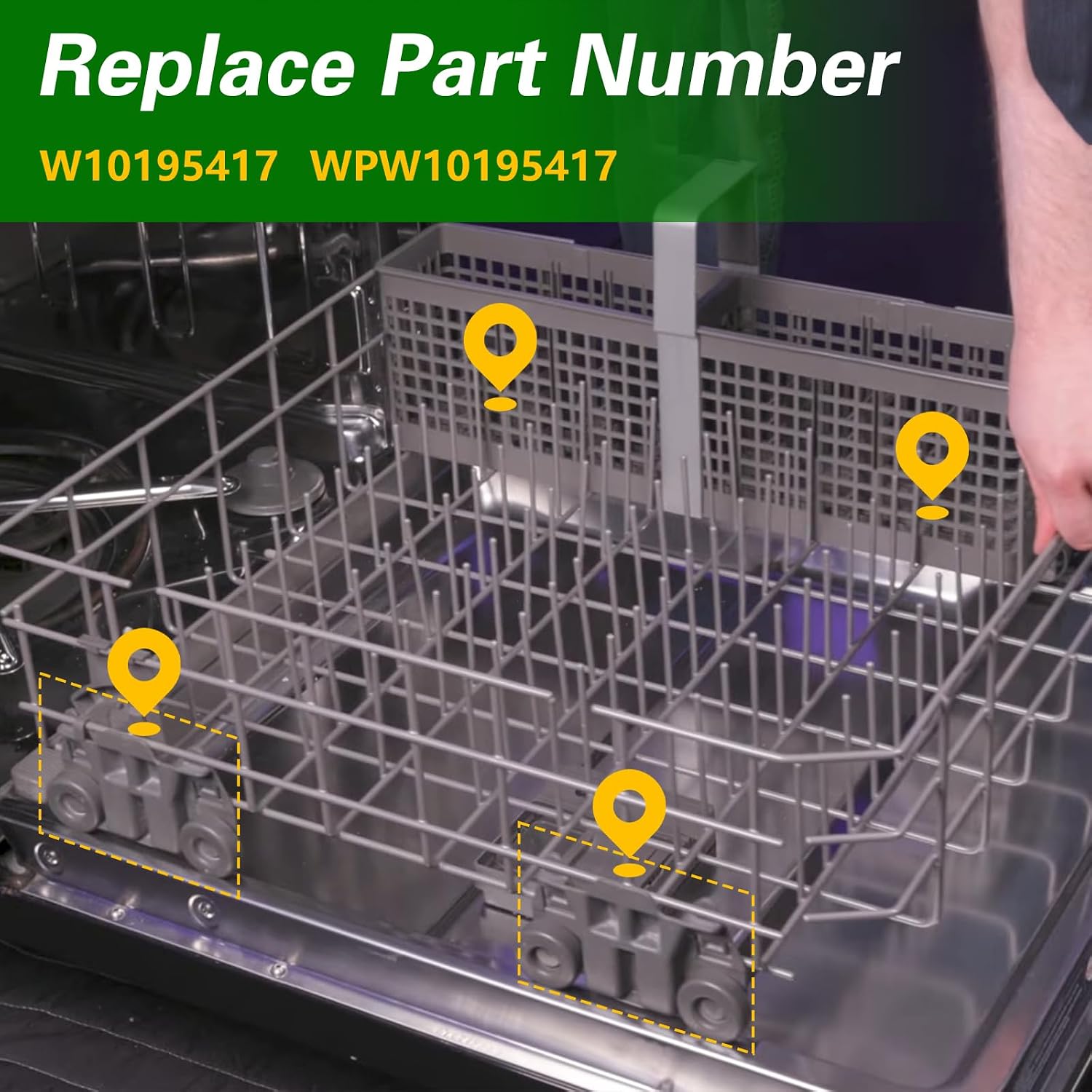 4 PCS Dishwasher Wheels Lower Dish Rack Wheels Compatible with Kenmore Whirlpool Jenn Air Kitchen Aid Replace#: W10195417 WPW10195417