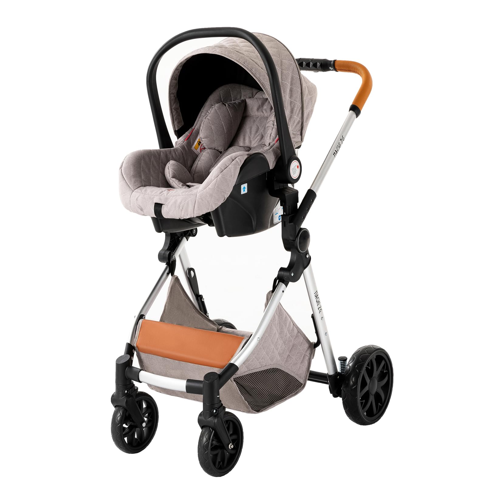 NADDLILY Passeggino Trio, Passeggino 3 in 1 con Spinta Reversibile a Due Vie, Trio Passeggino Neonati con Accessori, Carrozzina per Neonati con Design Portatile Pieghevole Un Clic (V9 Light Grey)