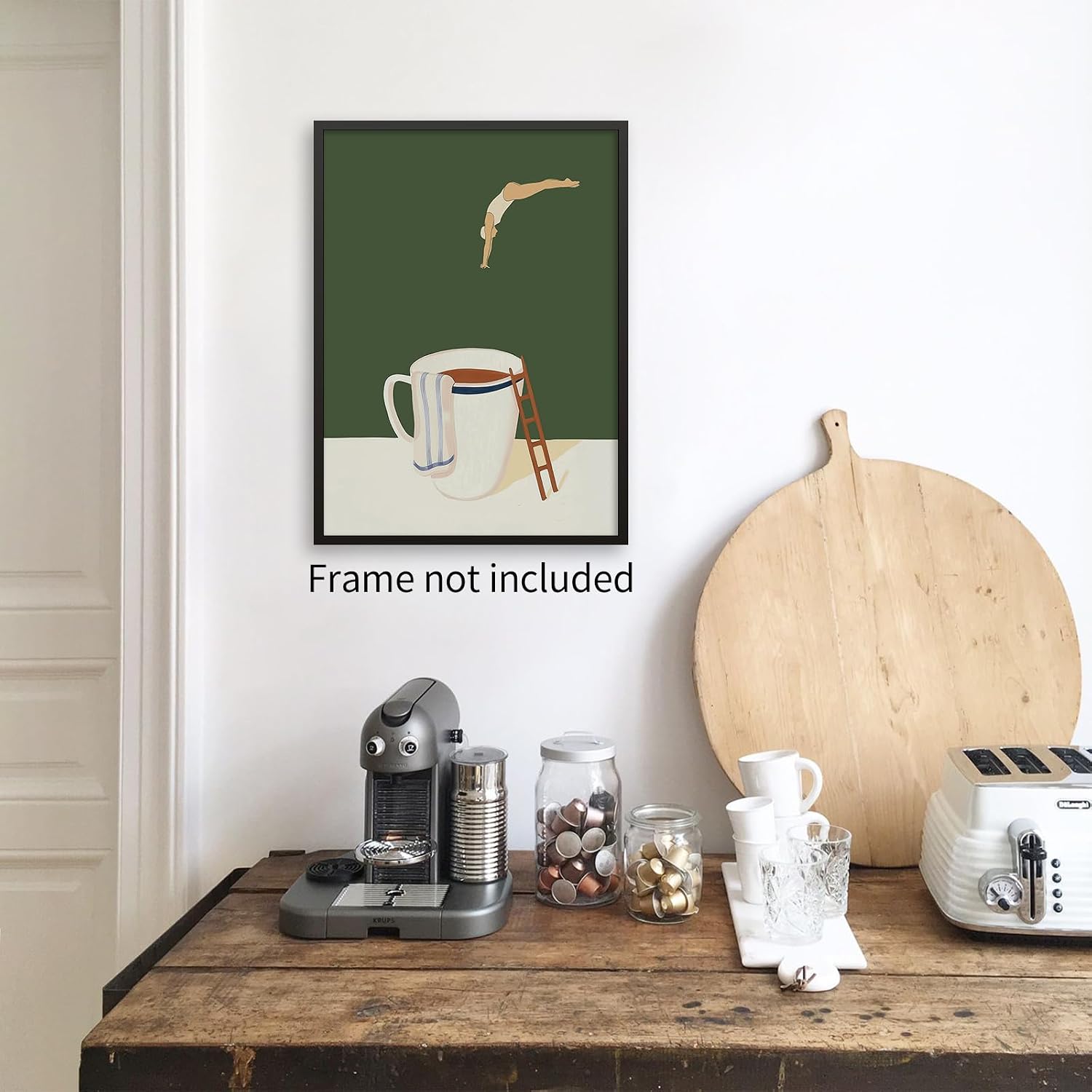 MWZUPQ Fun Modern Coffee Diver Posters Vintage Abstract Kitchen Wall Art Trendy Retro Pop Canvas Prints for Coffee Shop Home Bar Wall Decor 16x24 inch Unframed