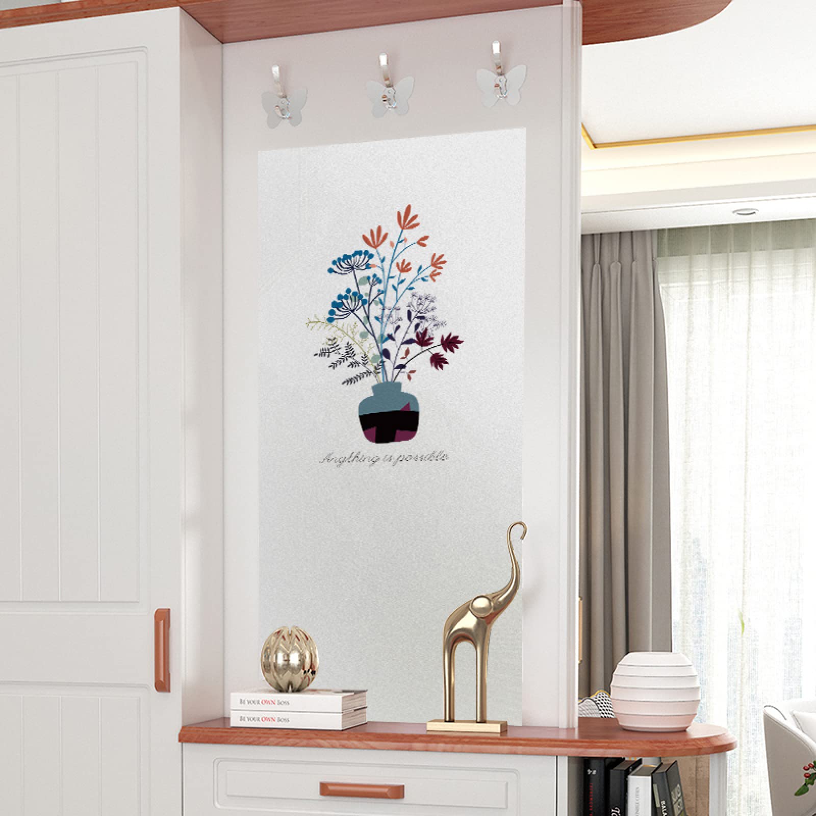 Fensterfolie Blickdicht Sichtschutzfolie, Weinrote Blumen-Sichtschutzfolie - Selbstklebende Glasabdeckung