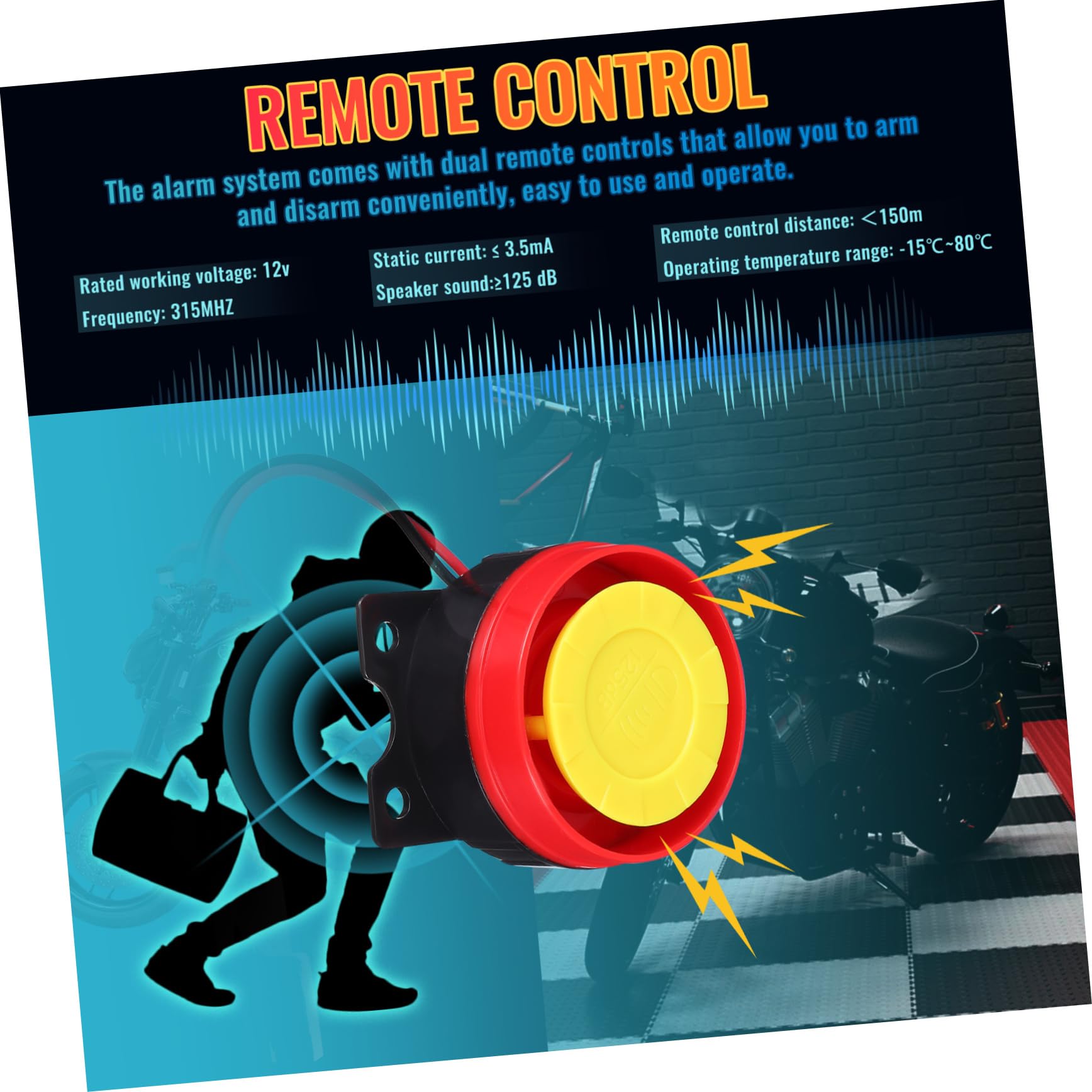 Sistema di Allarme per Moto 12v Sensibilità Regolabile, Avviamento Motore da Remoto, 2 Telecomandi e Altoparlante Potente per Sicurezza