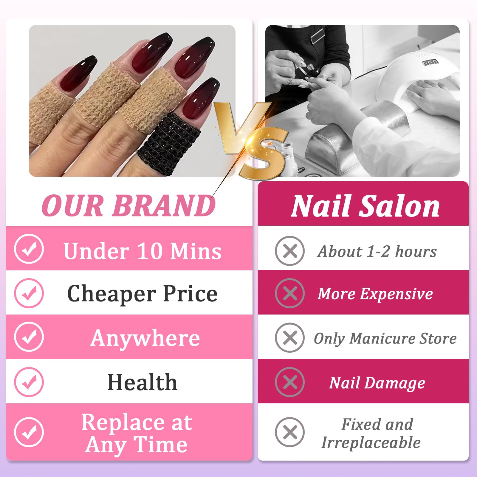24Pcs Coffin Press On Nails, Medium Red Black Gradient Acrylic Full Cover Fake Tips - Image 4
