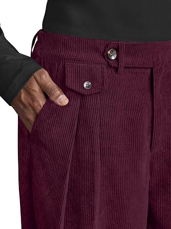 Mens Corduroy Dress Pants Retro High Waisted Suit Pant Mens Pleated Casual Corduroy Trousers Pant