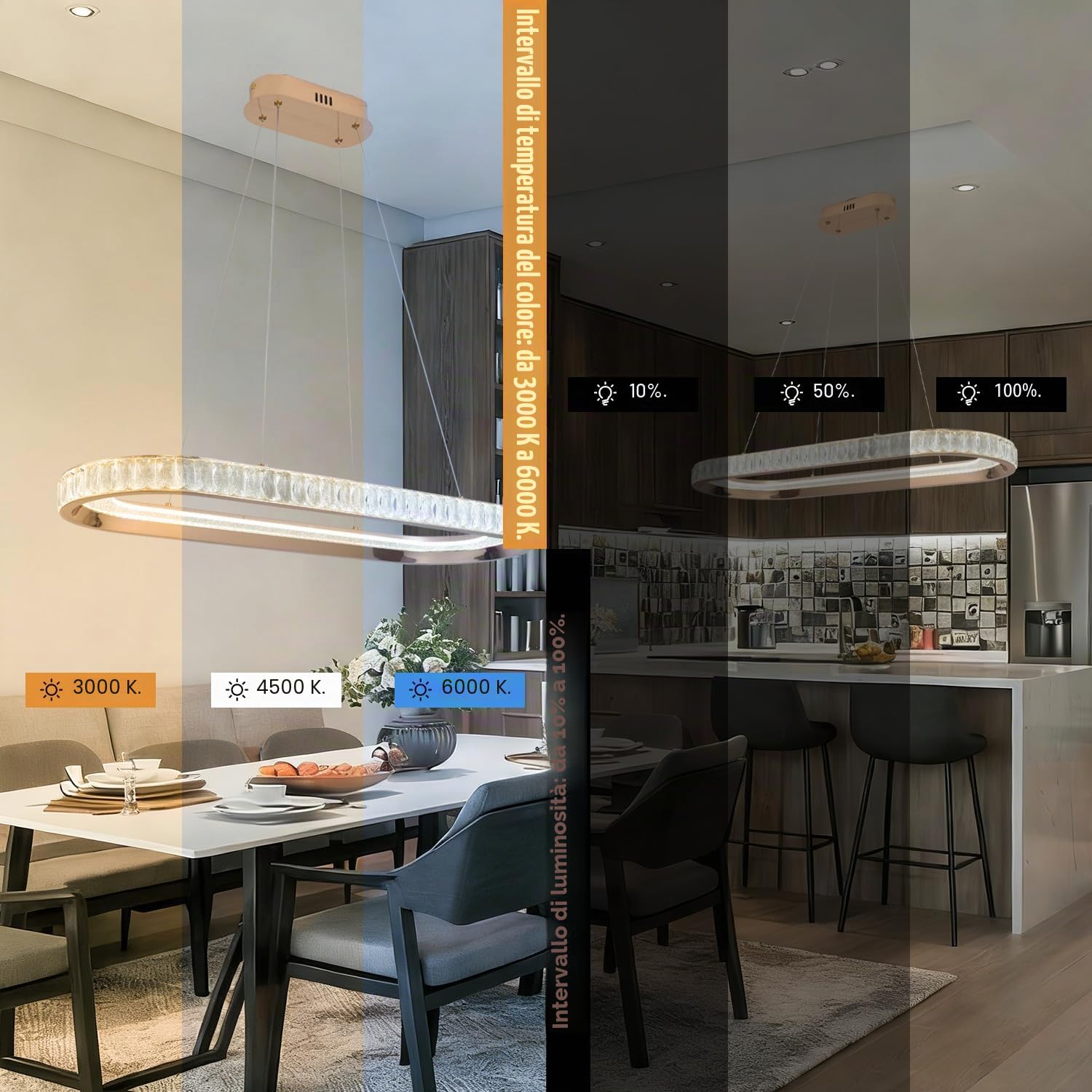 Lampadario Moderno a Sospensione ovale a LED Color oro con Illuminazione Lineare a LED per Sala da Pranzo, Lampadario Dimmerabile per Isola Cucina con Telecomando per Soggiorno e Ufficio