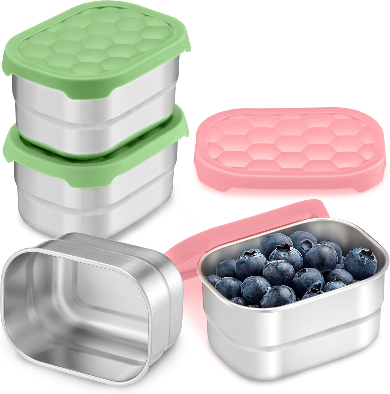 E-far 4-Pack Stainless Steel Lunch Box for Kids(8oz) - Reusable Toddler Snack Containers with Leak-Proof Lids for School/Daycare/Travel | Stackable Design & Easy Open, Oven & Dishwasher Safe