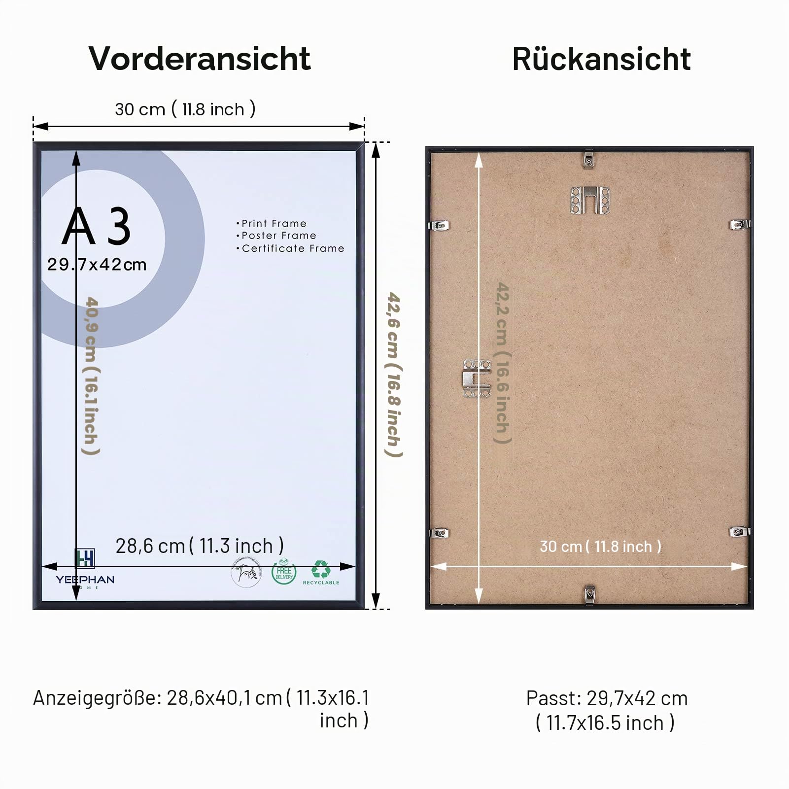 Bilderrahmen A3 (29,7 x 42 cm), Aluminium Schwarz mit Plexiglasfront, Posterrahmen für Urkunden,Poster,Wanddekoration, 4er Set | 29,7 x 42 cm Rahmen für Wandhalterung und Heimdekoration, 4 Stück