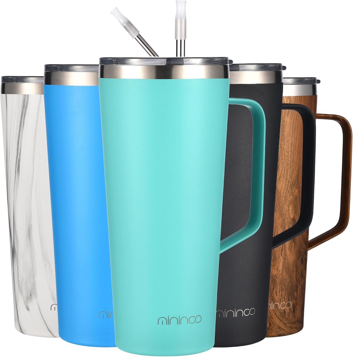 mininoo 30 oz Tumbler with Handle, Insulated Travel Coffee Mug with Lid and Straws, Stainless Steel Coffee Tumbler Leak-proof (Mint green) 30 Ounces 30 oz Mint green
