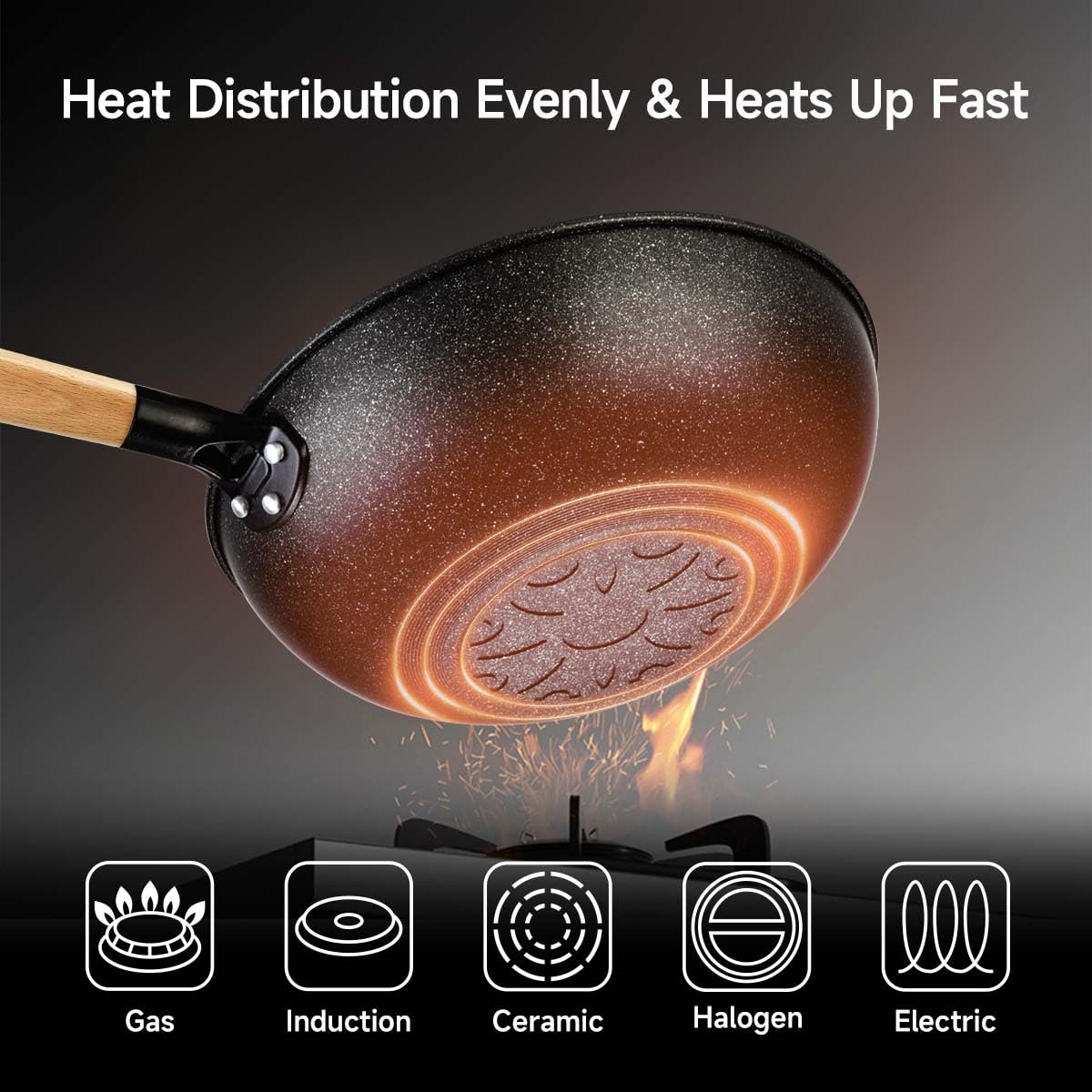 KYTD Non-Stick Wok with Steamer Basket,12 Inches Stir Fry Pans with Lid, Flat Bottom Pan Multifunctional Cookware Chinese Woks for Induction, Gas, Halogen