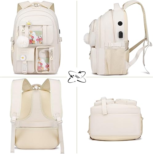 Miniatura 4 de Mochila escolar de 17.3 pulgadas para niñas adolescentes, lindas mochilas para mujeres, mochila estética para laptop, mochila para la escuela