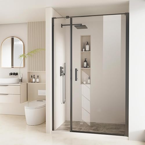 Bathbliss Framed Pivot Shower Door, Glass Shower Door in Matte Black, 58.5" to 60" W x 72" H, 5/16" Tempered Glass, Reversible Installation, Easy Setup
