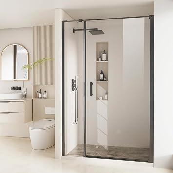 Bathbliss Framed Pivot Shower Door, Glass Shower Door in Matte Black, 52.5" to 54" W x 72" H, 5/16" Tempered Glass, Reversible Installation, Easy Setup