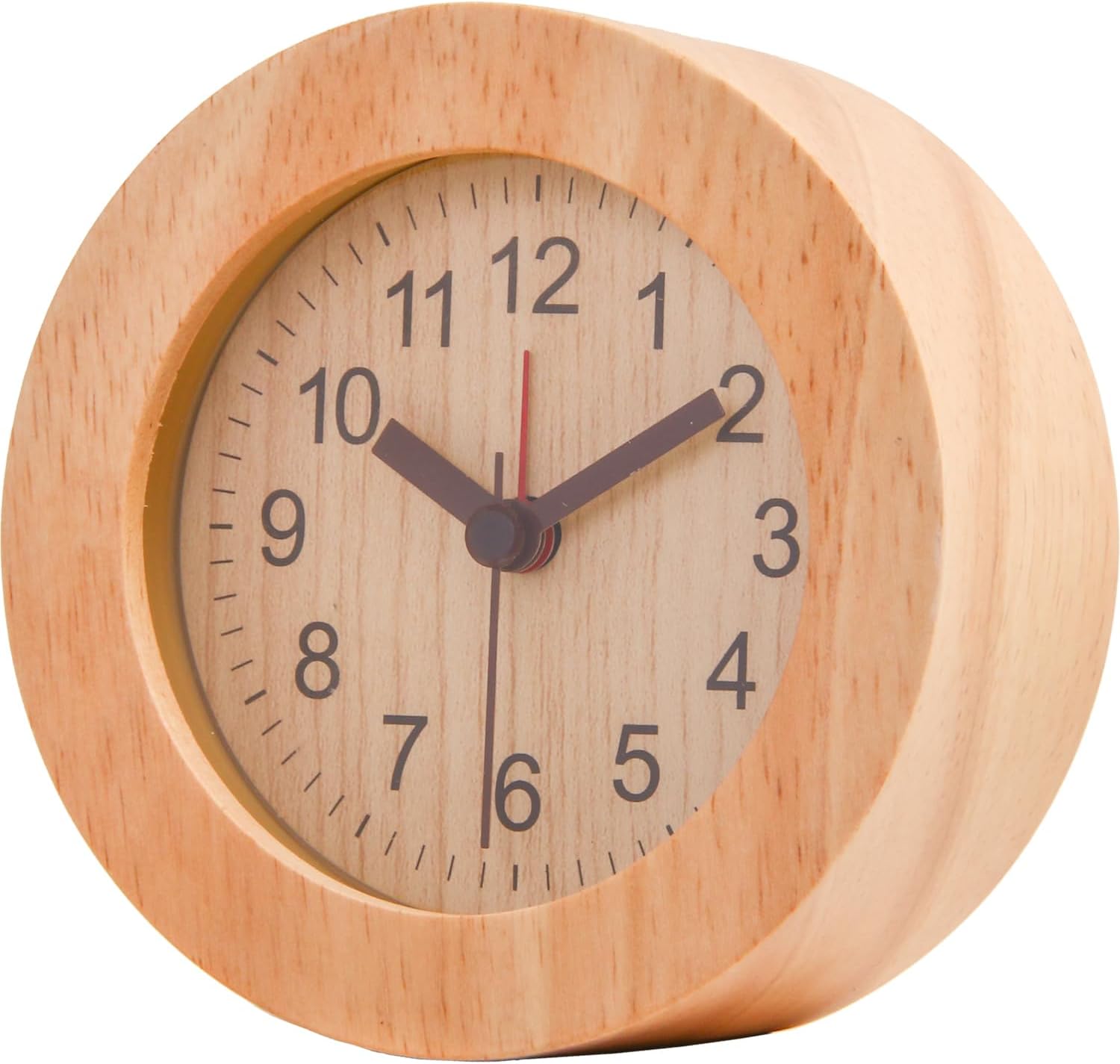 Fuji Boeki 36699 Table Clock, Alarm Clock, Analog, Width 4.0 inches (10.2 cm), Natural, Natural Wood, Quiet, Alarm Included, Light Included, Tabletop, Round Wood