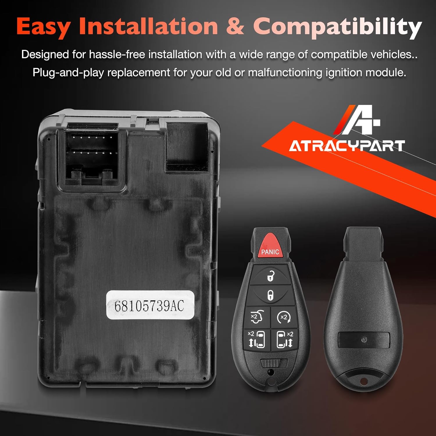 601-082 Wireless Ignition Module Switch with Key Fob Fit for Dodge Durango/Grand Caravan/Challenger Jeep Grand Cherokee/Chrysler Town & Country/Ram 1500 2500 3500 4500 5500 Replace# 68105739AC