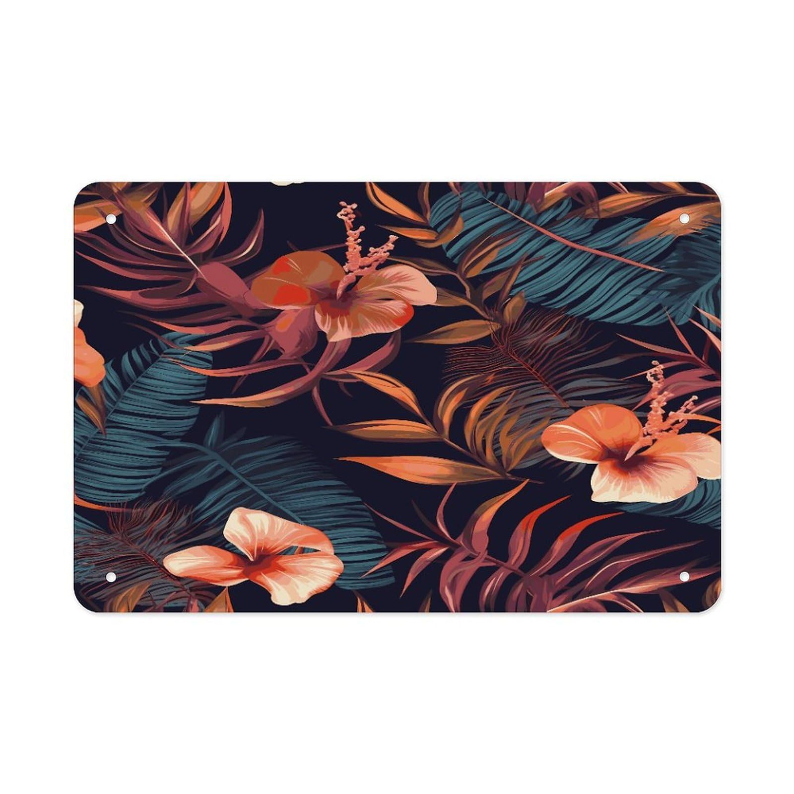 LDGSUPH Tropical Flower Metal Tin Sign Wall Art Prints Folded Edge Iron Sheet Painting with Holes for Wall Prints Decorative Picture Metal Signboard Decor Painting Wall Decor