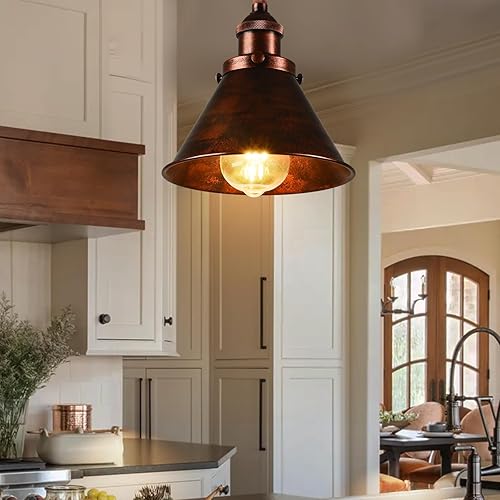 Miniatura 7 de TAKEGO Lámpara colgante de granja, lámpara colgante de cobre rústico para isla de cocina, lámparas colgantes vintage, lámpara de techo colgante para