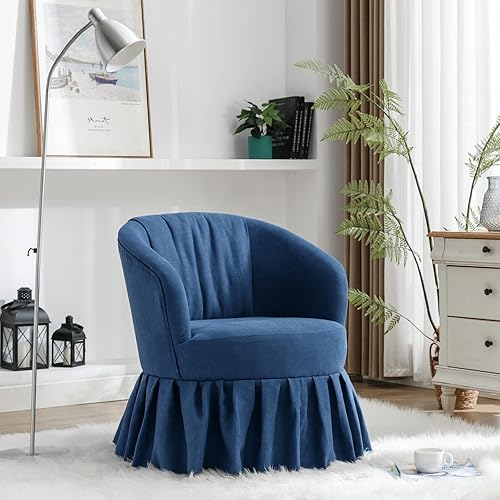 Hison Silla giratoria de barril cómoda y redonda para sofá, sillones redondos modernos con falda, silla giratoria de 360 para sala de estar (azul)