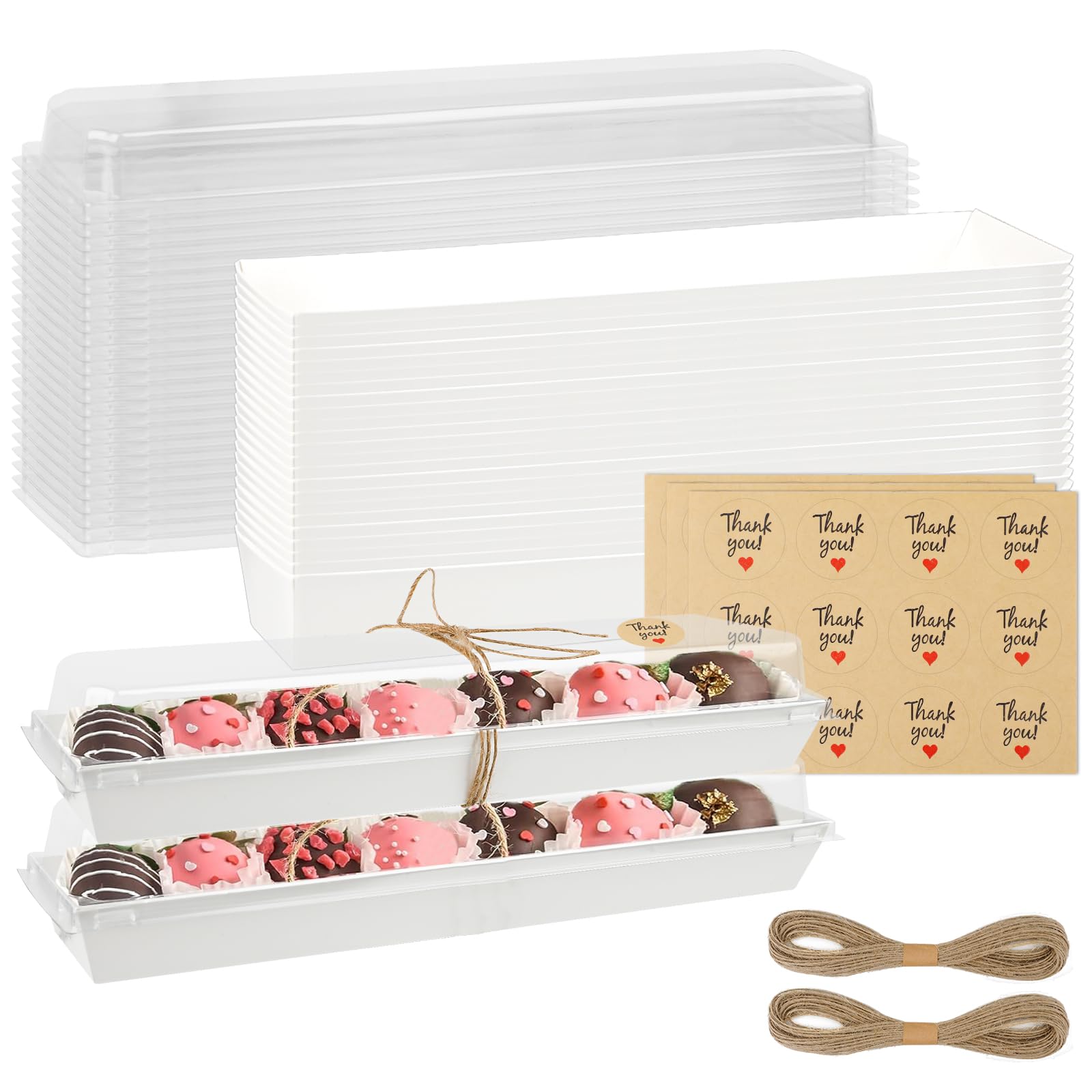 25pcs Strawberry Boxes with Clear Lids, 11.6 x 2.6 x 2 inches Disposable Macaron Boxes, To Go Dessert Containers For Cookies, Truffle, Cocoa Bombs, Chocolate Covered Strawberries