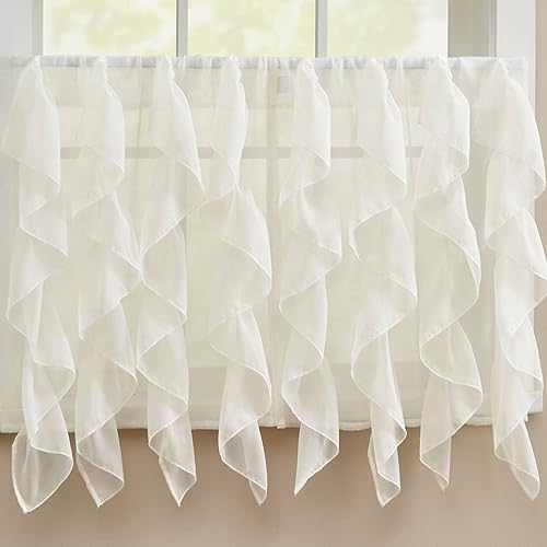 Vista 84 de Juego de cortinas de cocina, con festón, con visillo Hopewell Blanco