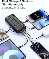 Vista 5 de Portable Charger with Built-in Cables, 20000mAh Slim 22.5W Fast Charging Power Bank with LED Display, USB C Battery Pack 6 Outputs & 2 Inputs