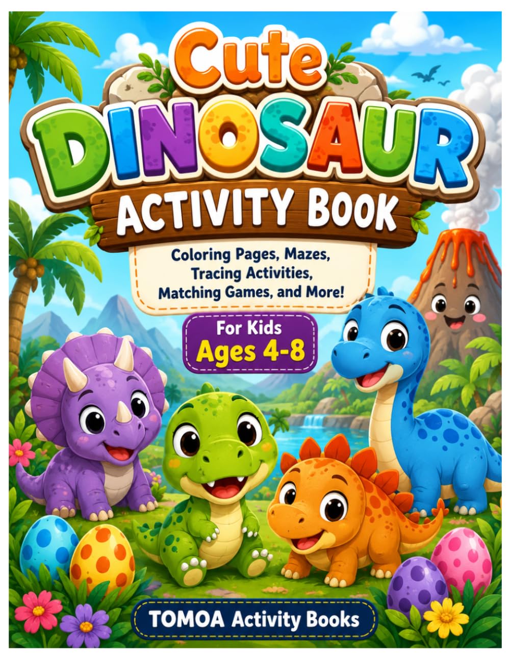 Cute Dinosaur Activity Book: Coloring Pages, Mazes, Tracing Activities, Counting Games, and Fun Dinosaur Puzzles for Kids Ages 4-7