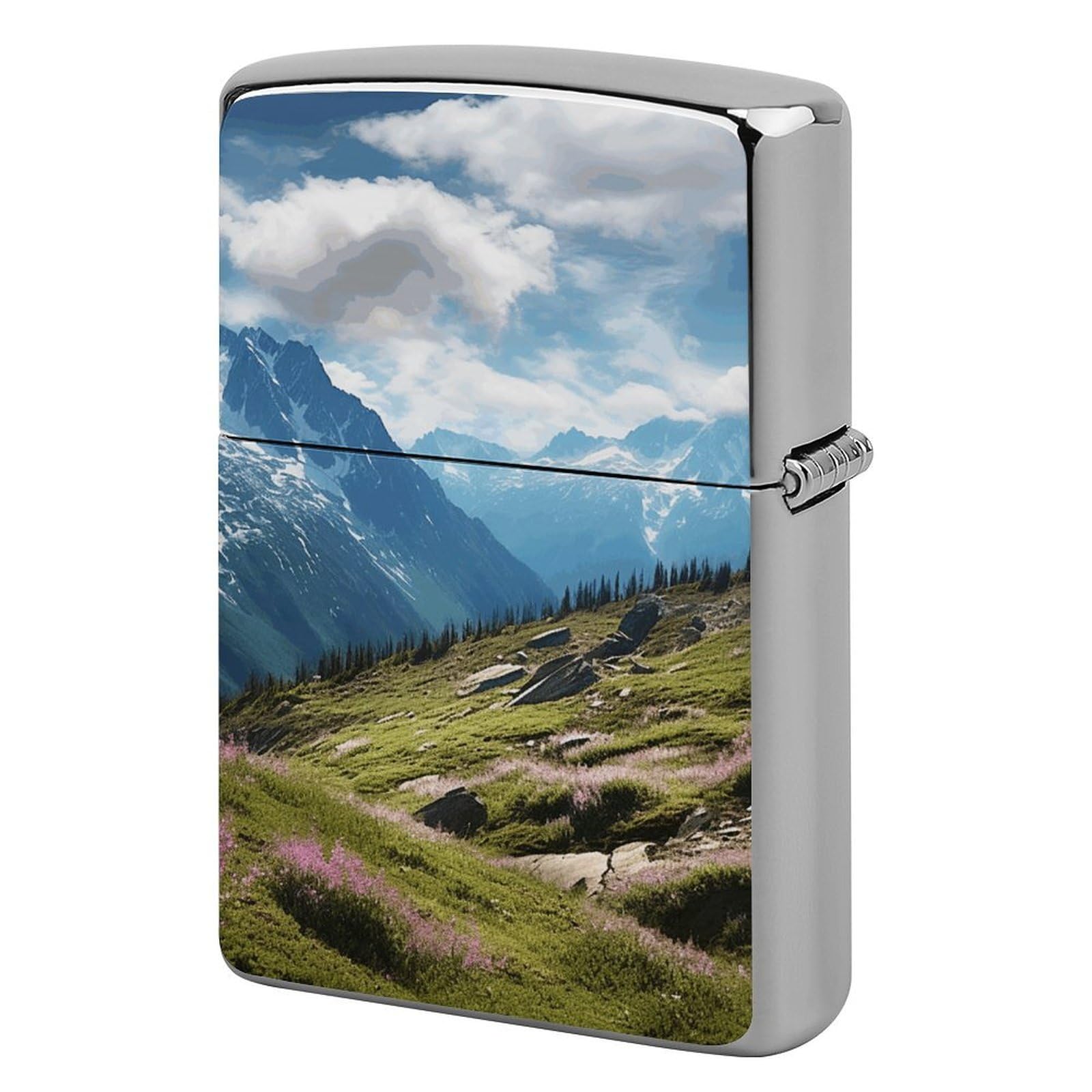 Mountains Lighter Case Cover Vintage Metal Lighter Sleeve Reusable Lighter Protective Cover Decorative Lighter Holder Birthday Gifts for Men Women