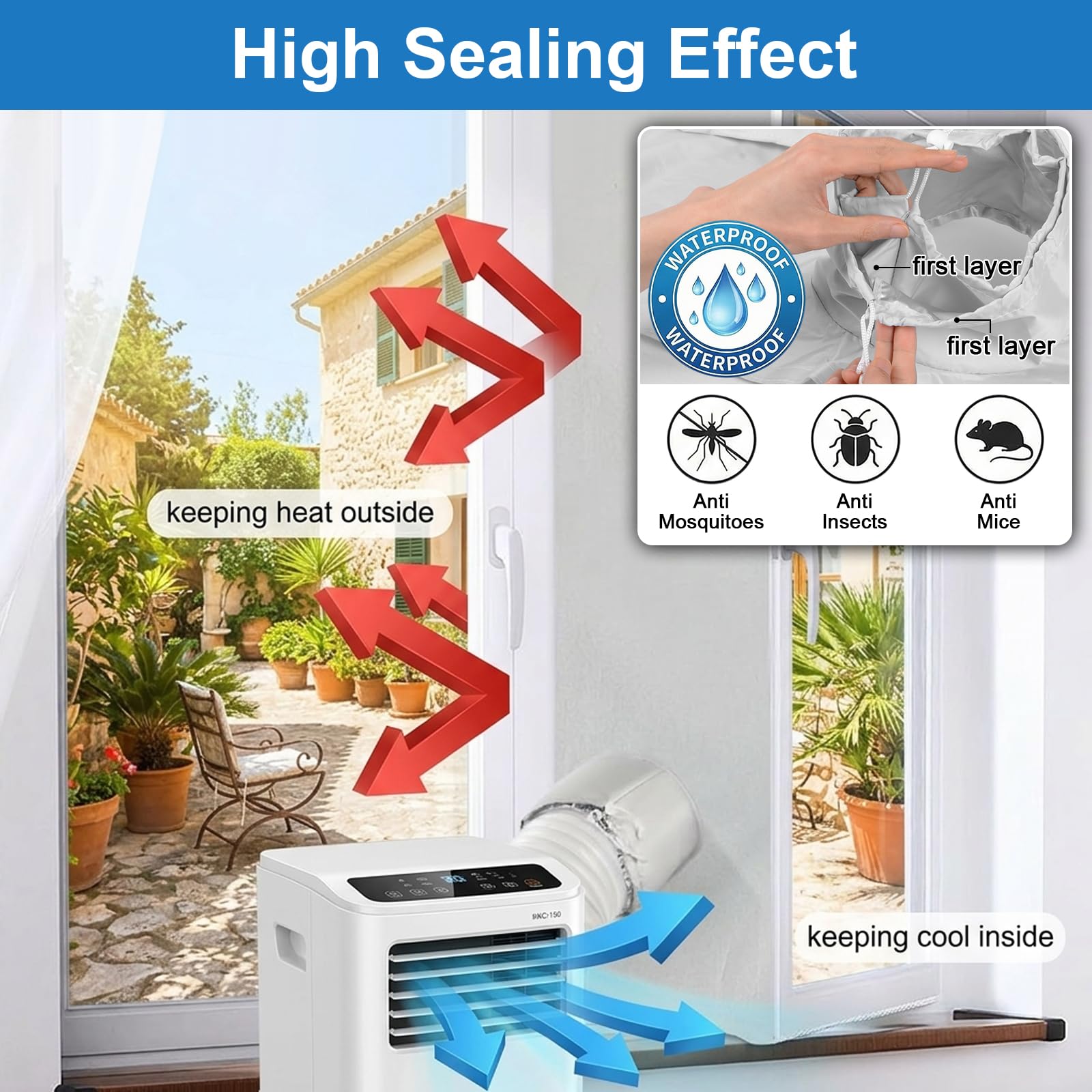 Guarnizione Finestra per Condizionatore Mobili, 400cm Guarnizione Universale per Condizionatore Portatile Kit Finestra Hot Air Stop, Window Seal per Asciugatrice (Facile da Installare)