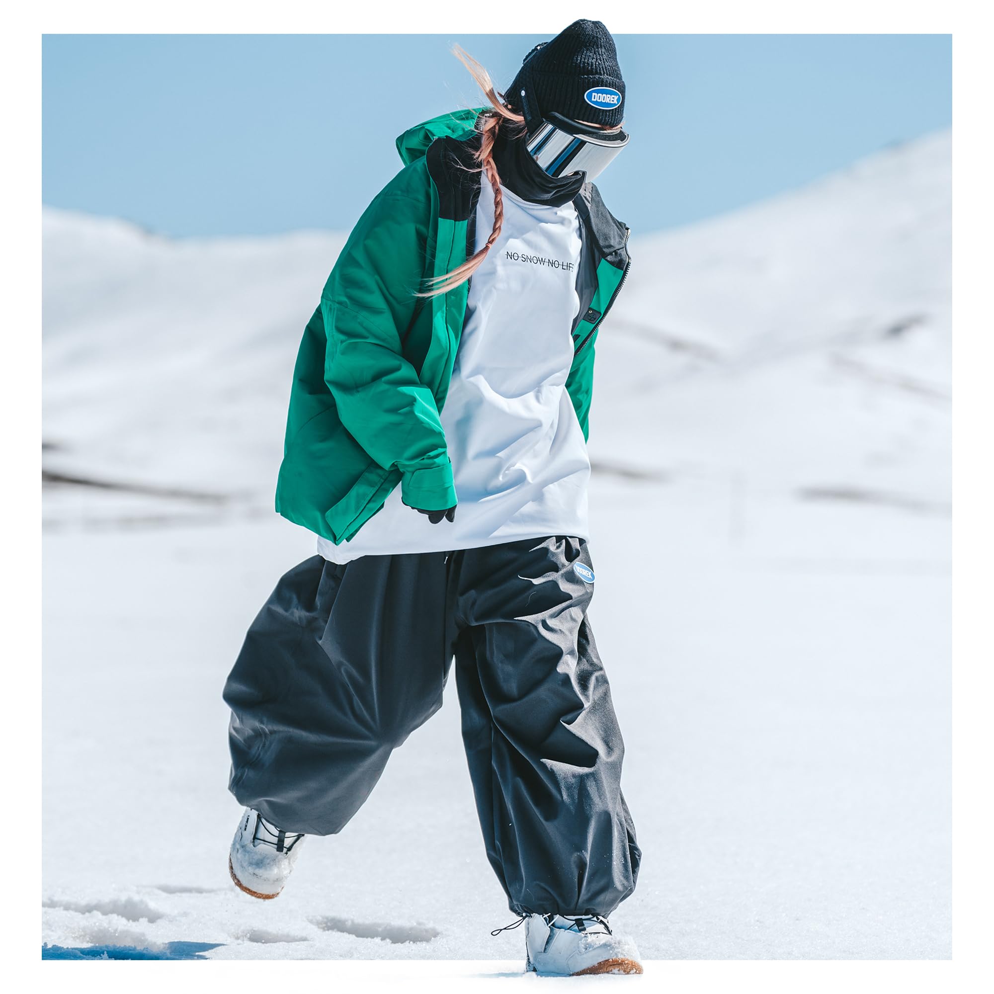 DOOREK Baggy Snow Pants Womens Winter Skiing Snowboards Pants Adult Waterproof Windproof Insulated Warm for Cold Weather Black…