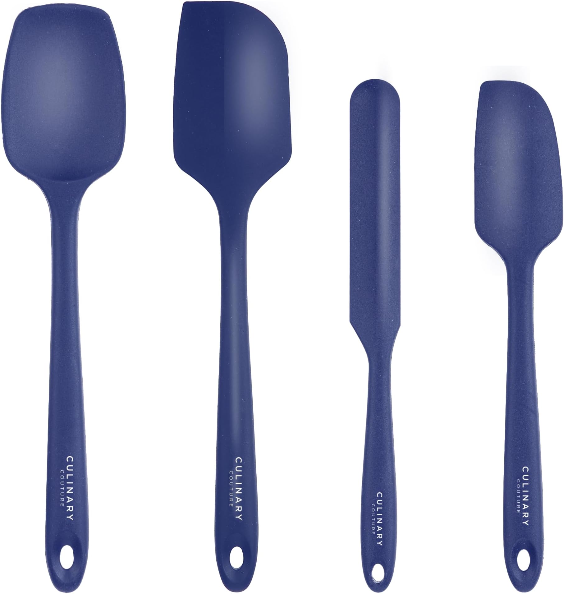 Blue Silicone Spatula Set – Non Stick High Heat Resistant Kitchen Utensils – 608F – Sturdy Steel Core – Spreader, Scraper, Spoonula Spatulas – 4 Piece Utensil Set - Gift Box and Bonus Recipe Ebook
