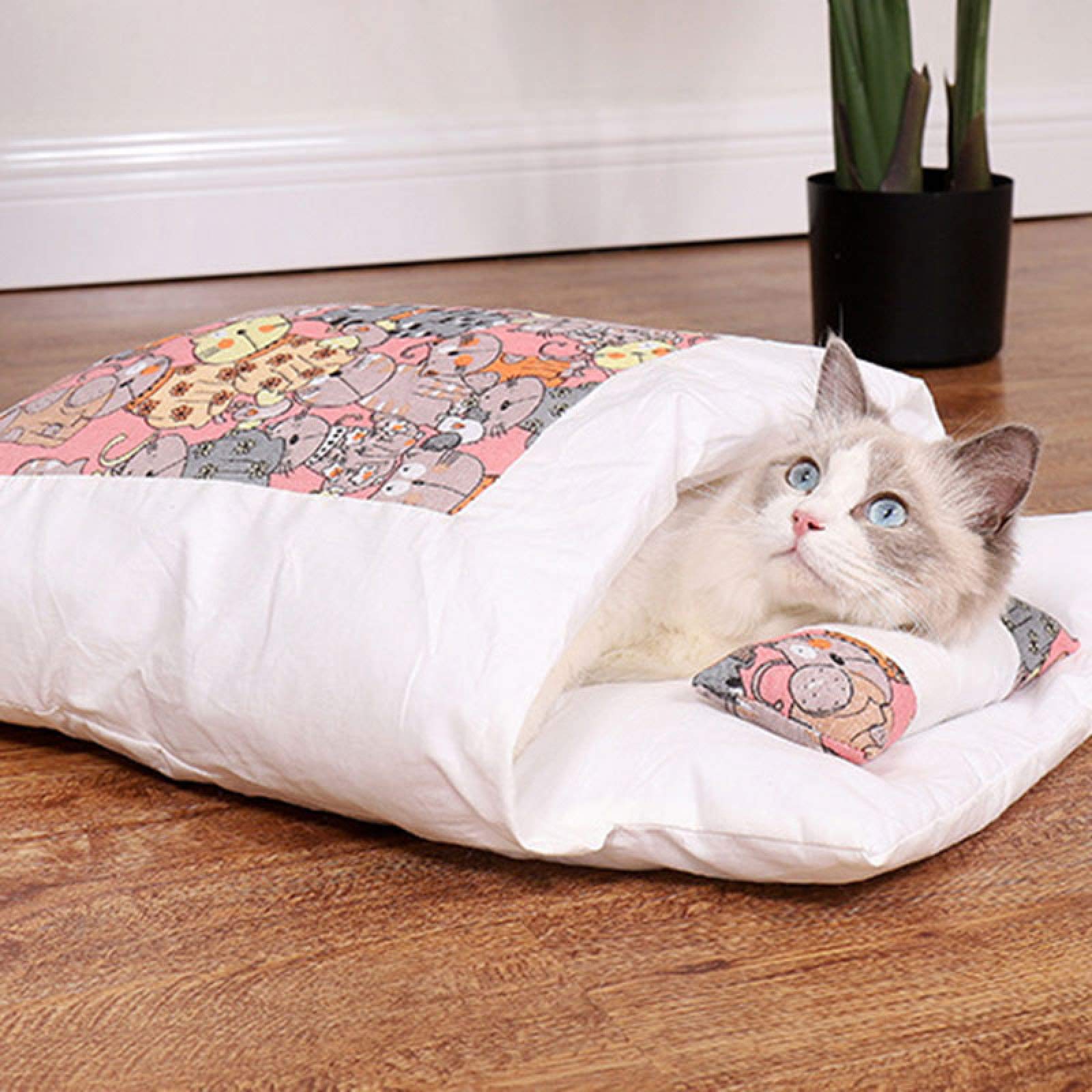 LEFUYAN Cat Sleeping Bed, Winter Removable Anti-Slip & Super Warm Pet Cave with Zipper, Ultra Soft & Comfort cat Bag with a Pillow(fit Below 10kg) (S, B)