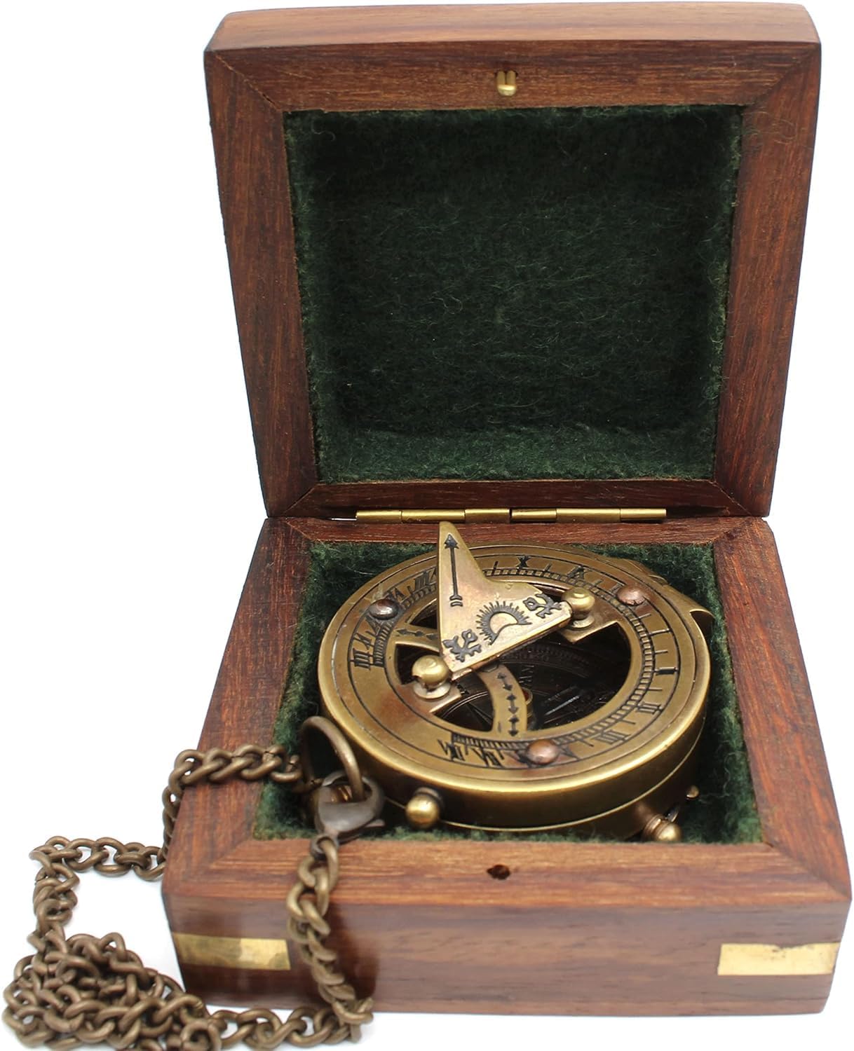 Brass Sundial Compass Durable & Portable for Camping, Hiking, Boating | Unique Home Decor with Jeweled Needle Ship Watch