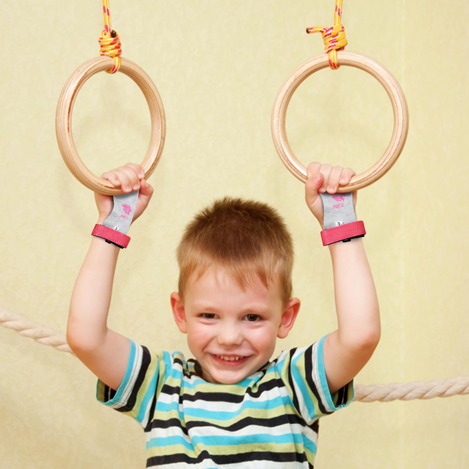 WFX Impugnature in pelle per palmo da ginnastica, polsiere, per allenamento, protezione per il palmo, cinghie da polso per ragazze, bambini, giovani, palestra, bar, sollevamento, yoga, allenamento