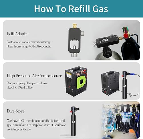 Miniatura 6 de Mini tanque de buceo con certificación DOT, tanque de buceo respirando durante 10-15 minutos, equipo de buceo de 1 litro, buceo dentro de los