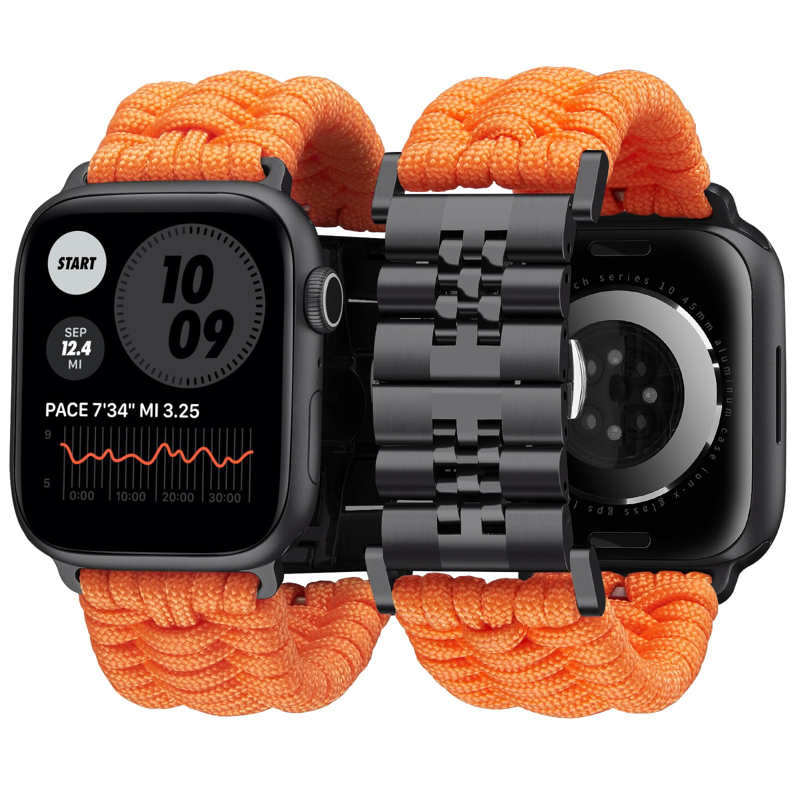 BINLUN Kompatibel mit Apple Watch Armband 49mm 46mm 45mm 44mm 42mm 41mm 40mm 38mm Geflochten 550 Paracord Stahl Sport Armbänder Kompatibel mit iWatch Ultra3/2/1 SE3/2/1 Series 11/10/9/8/7/6/5/4/3/2/1