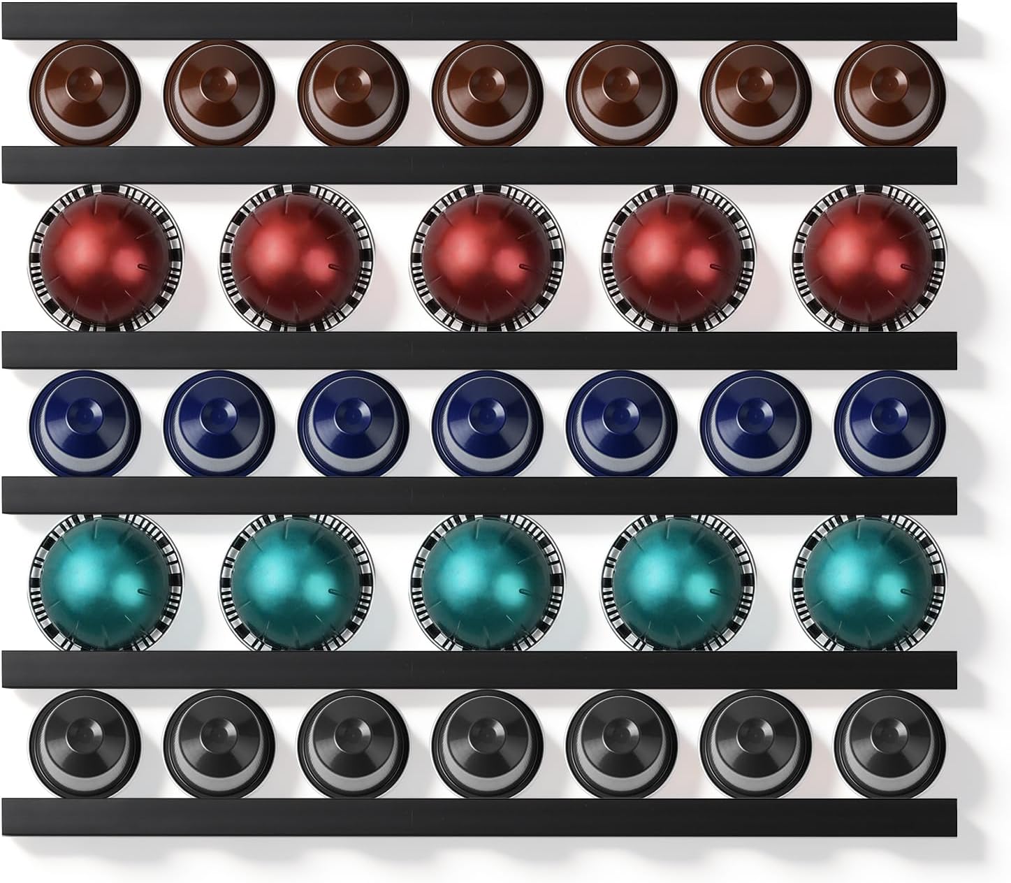 Coffee Pod Holder Wall Mount - 6 Pack Organizer Storage with Strong Adhesive Tape, Space Saving Countertop Coffee Capsule Holder Compatible with Keurig, Nespresso Vertuo & OriginalLine Pods (Black)