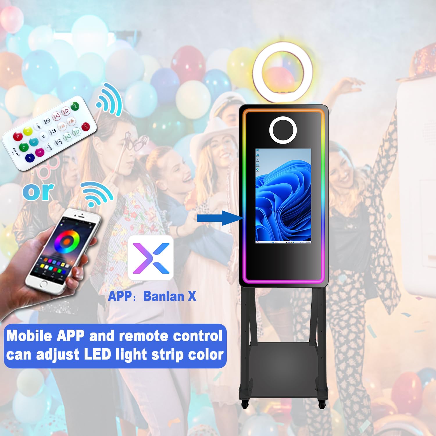 Specchio Magico Cabina Fotografica, Schermo Touch 21,5 Pollici Macchina per Selfie con Flight Case, per Noleggio Eventi Matrimoni Feste (Black, 40in photo booth)