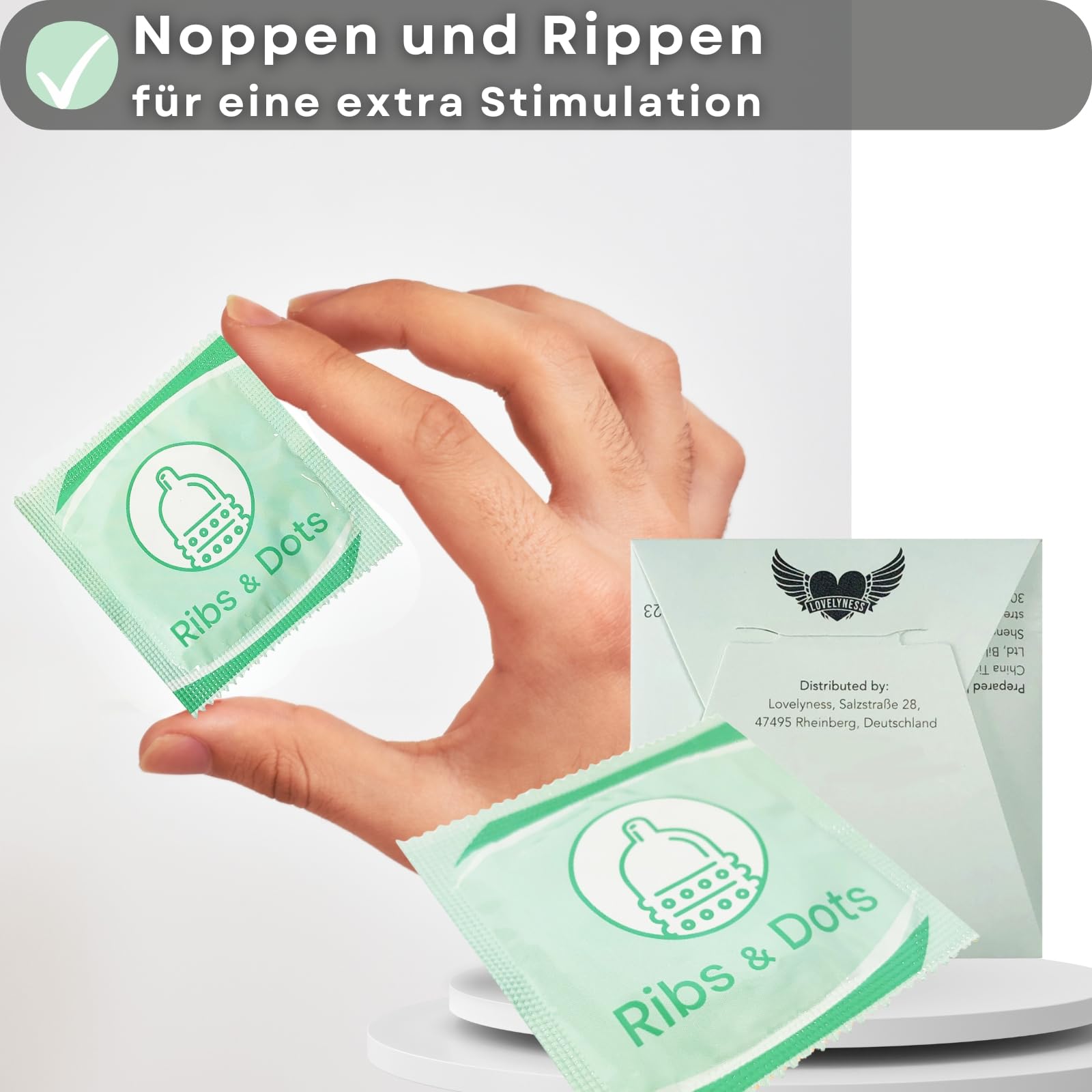 Kondome mit starken Noppen und Rippen - 200 Stück, 52mm - Gefühlsecht, extra dünn, extra Gleitfilm von Lovelyness