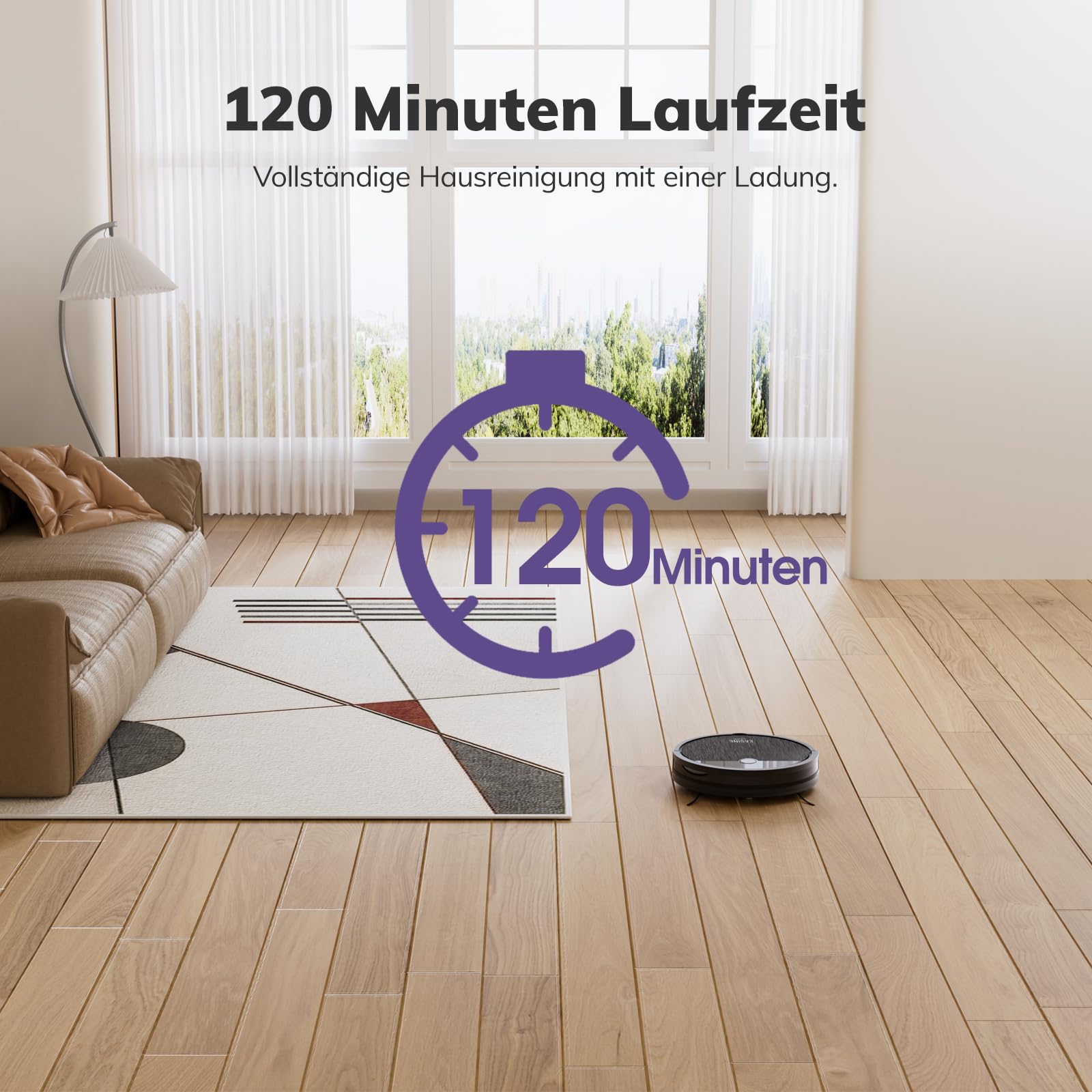 Saugroboter, Bürstenloses Design Staubsauger Roboter, Starkes Saugen, Selbstladend, Fernbedienung, Flach, Geeignet für Tierhaare & Hartböden, E3
