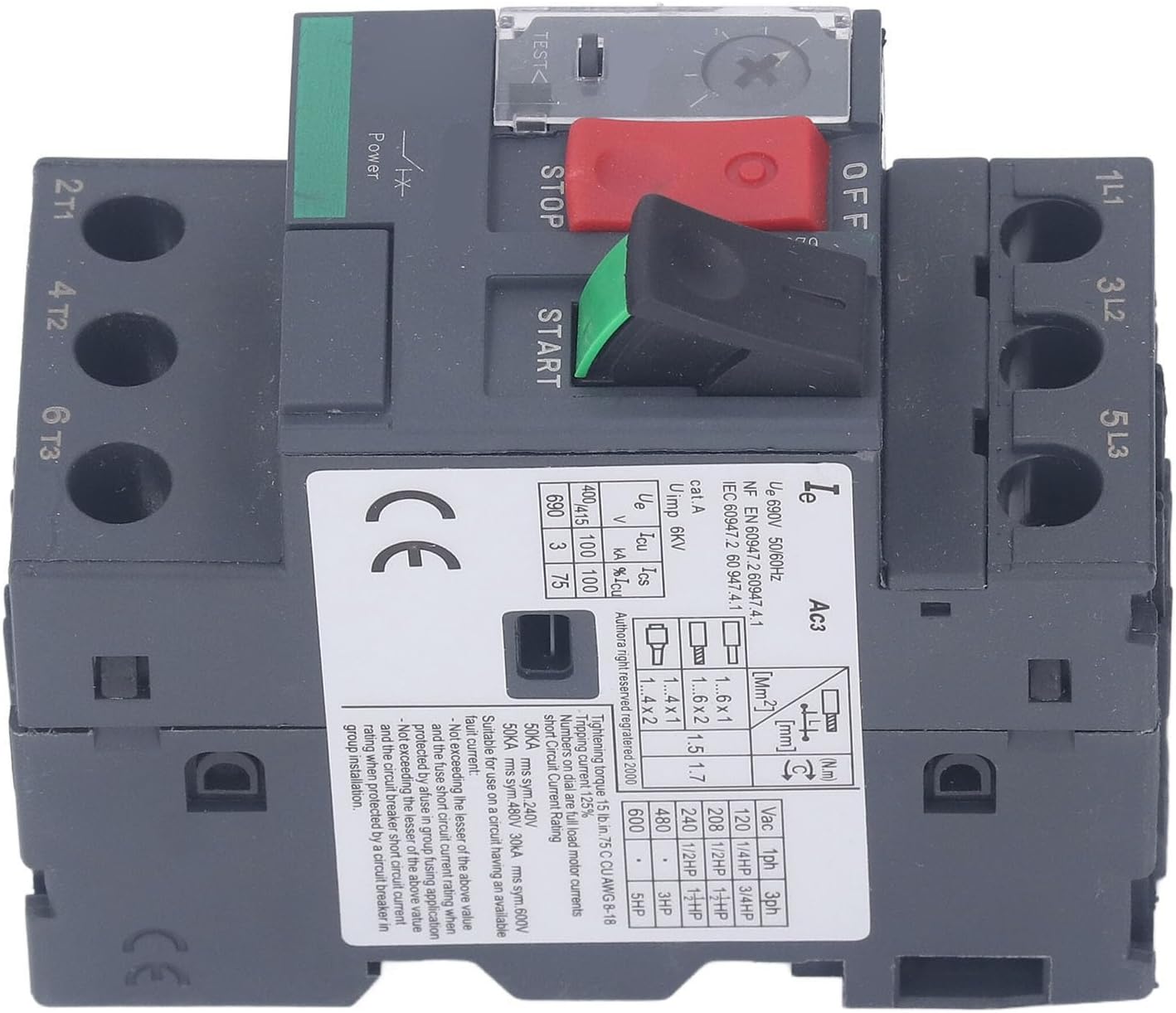 Motor Switch, Good Stability AC 690V Motor Circuit Breaker Button Control for Capacitance Inductive Load (GV2-ME08 2.5-4A)