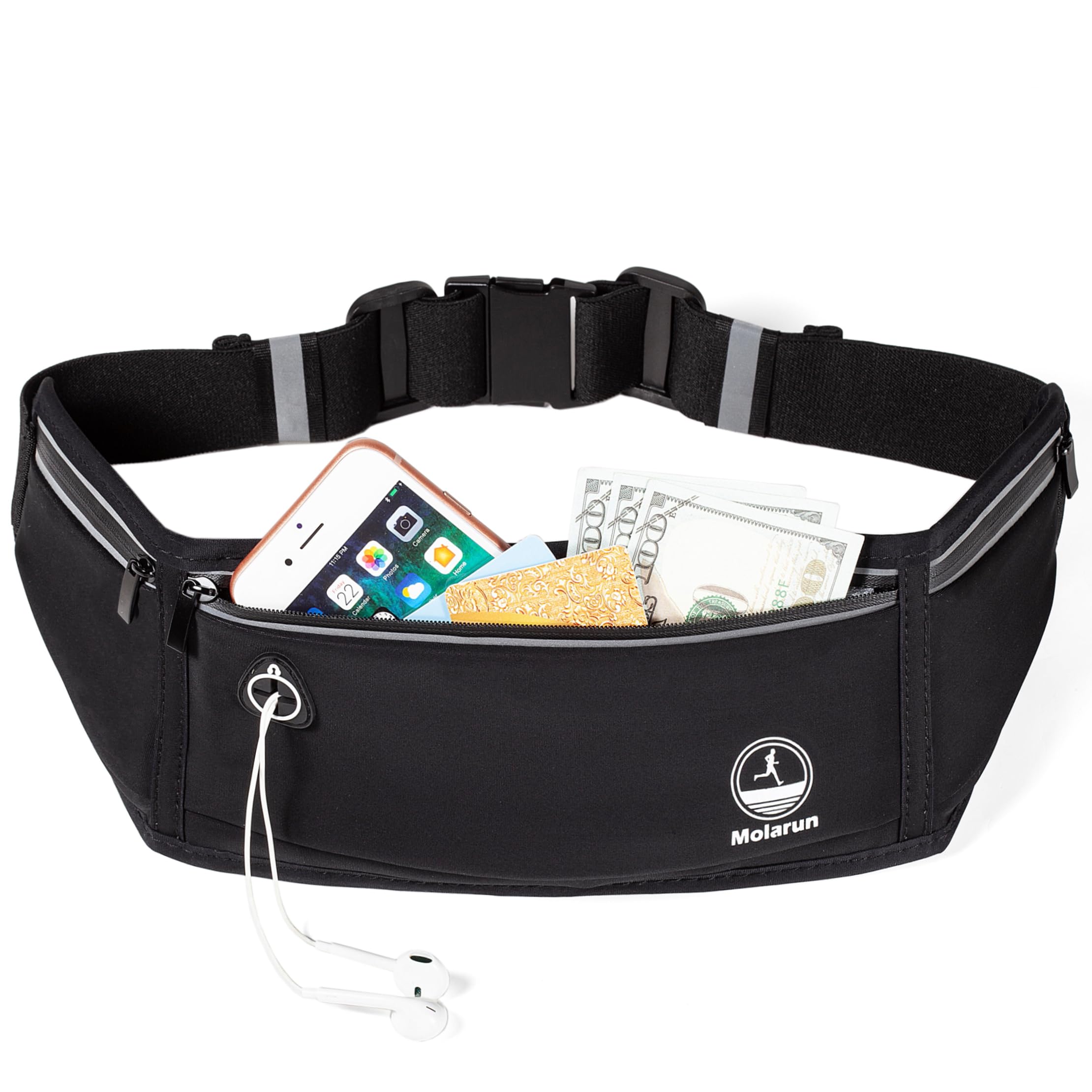 Slim Running Belt Fanny Packs for Women & Men, Running Fanny Pack Waist Pack Runners Belt Bag Money Belt Phone Holder for Running Sports Hiking Traveling, Black-1, One Size, Running Belt-image-4