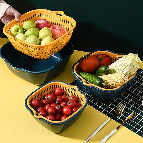 Miniatura 3 de Lavabo de cocina de seis piezas en cesta de doble capa, cesta de lavado de plástico multifuncional para verduras y frutas, para el hogar y la cocina