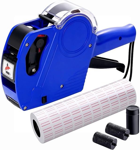 MX5500 Pricing Tag Gun with 5150 pcs White Label Gun Stickers & 3 Extra Inker Rollers, Pricing Label Gun, 8 Digits Retail Pricing Gun and Labels for Grocery Store, Food (Blue)