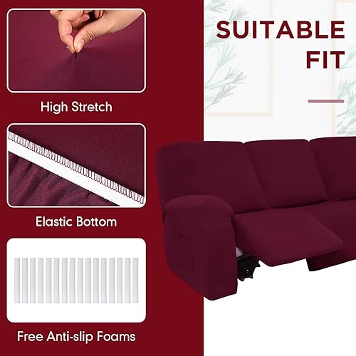 Miniatura 86 de Peryiter 7 fundas para sofá reclinable seccional en forma de L, fundas de sofá modular de 5 asientos, terciopelo de seda lechosa, funda elástica