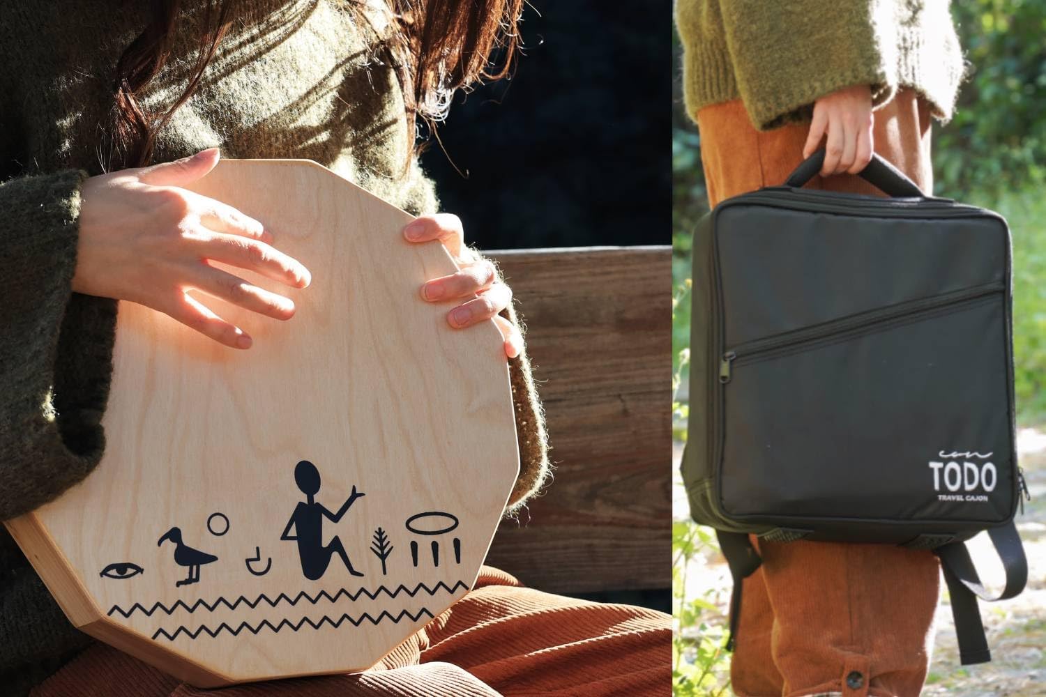 TODO The Nile Travel Cajon: 3-Tone Portable Cajon with Adjustable Snare, Handcrafted & Includes Carry Bag - for Adults and Kids(12-Sided)
