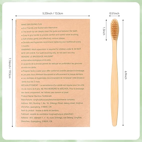 Daletu Bamboo Toothbrushes Soft Bristles 10 Pack, Biodegradable BPA Free Soft Bristles Toothbrushes for Adult, Eco-Friendly, Natural Wooden Organic Toothbrush