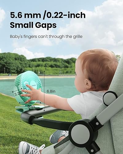 Miniatura 3 de Gaiatop Ventilador portátil con clip, funciona con pilas, pequeño y potente de 3 velocidades, silencioso de rotación de 360, mini ventilador de