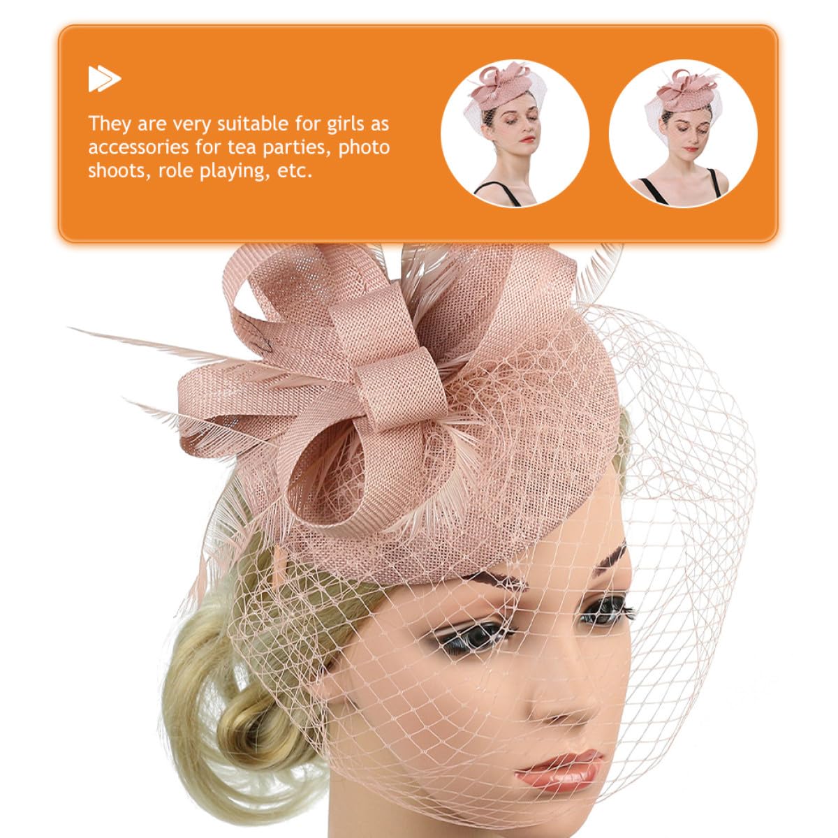 VILLCASE Fascia per Chioma Fascinator in Rete Rosa Cipria, Copricapo da Festa del tè e Banchetto Elegante, Accessorio Leggero e Resistente per Cerimonie e Serate Speciali